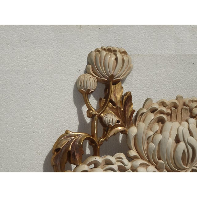 Plastic Large 49" Tall Vintage French Country Syroco Gold Flower Wall Plaque Picture For Sale - Image 7 of 18