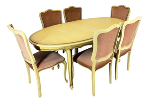 Vintage French Louis XVI Style Dining Table and Chairs, Set of 7