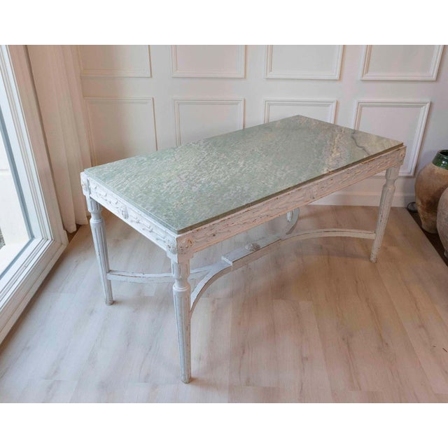 Swedish 1920s Painted Center Table with Green Marble Top For Sale In Atlanta - Image 6 of 12