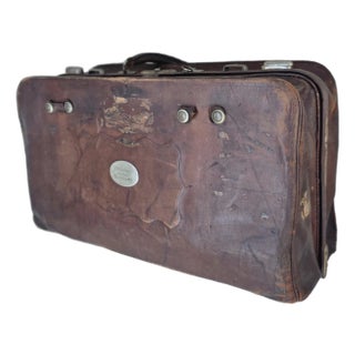 Antique Leather Suitcase Shop Prop For Sale