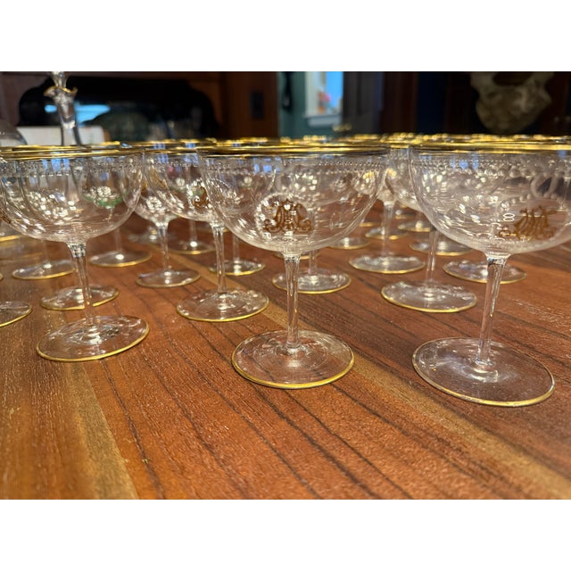 101 Pc, Belle Époque Gilt-Monogrammed Crystal Service, in the Manner of Baccarat For Sale - Image 9 of 15