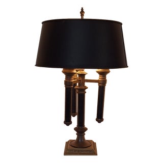 Vintage English 3-Light Table Lamp with Brass Frame and Shade, 1970s For Sale