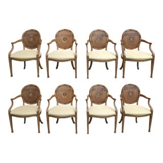 Set of Eight Smith & Watson N Y Louis XVI Caned Back and Upholstered Dining Chairs For Sale