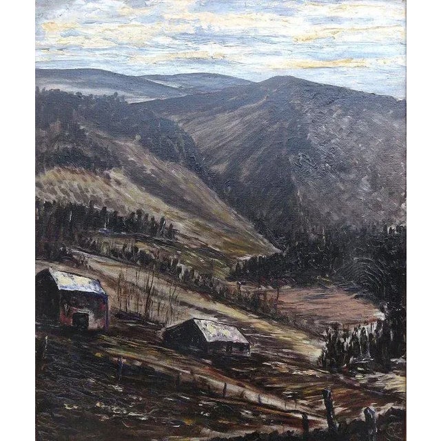 Oil on canvas Mountain scene by Dibble. 30" by 35". (1571)