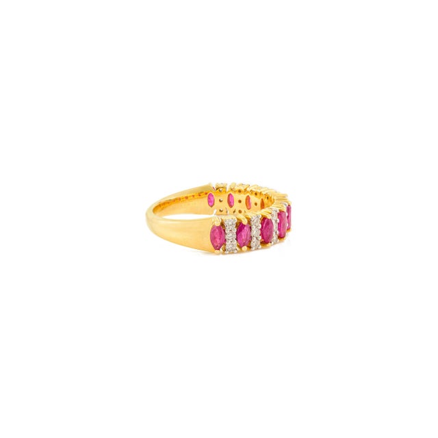 Ruby Red 14k Yellow Gold Marquise Ruby and Diamond Chunky Ring Size 5.5 For Sale - Image 8 of 15