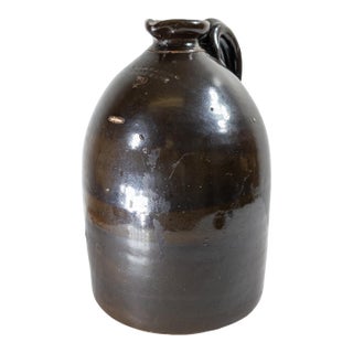 19th Century American Stoneware Albany Slip Glaze Jug, w.m.e. Warner West Troy For Sale