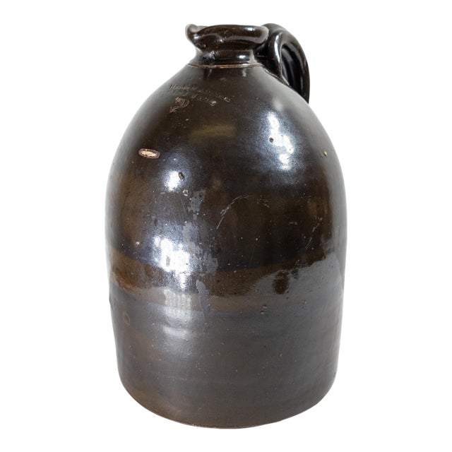 19th Century American Stoneware Albany Slip Glaze Jug, w.m.e. Warner West Troy For Sale
