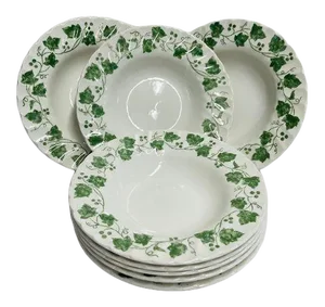 90s Churchill Verdigris Ivy Ivory Soup Bowls- Set of 8