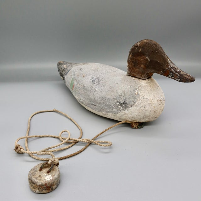 Vintage Folk Art Wooden Working Duck Decoys With Anchor Weights - Pair For Sale - Image 11 of 17