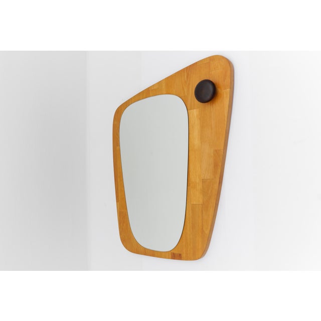 Mid-Century Modern Vintage Wooden Asymetric Wall Mirror, Sweden, 1960s For Sale - Image 3 of 11