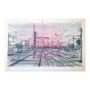 Jean Carzou, 60s Carzou French Modernist Color Lithograph Paris Train Station LeChemin de Fer, 1968