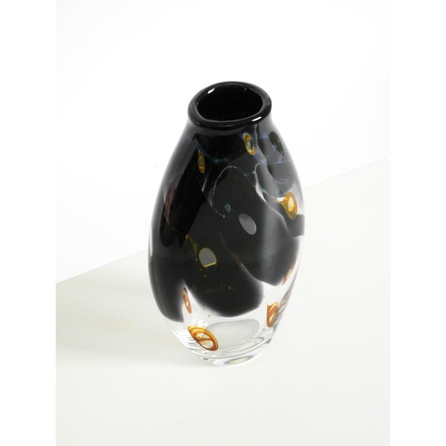 Black Signed Crystal Glass Vase by Louis Leloup for Val Saint Lambert, Belgium, 1970s For Sale - Image 8 of 18