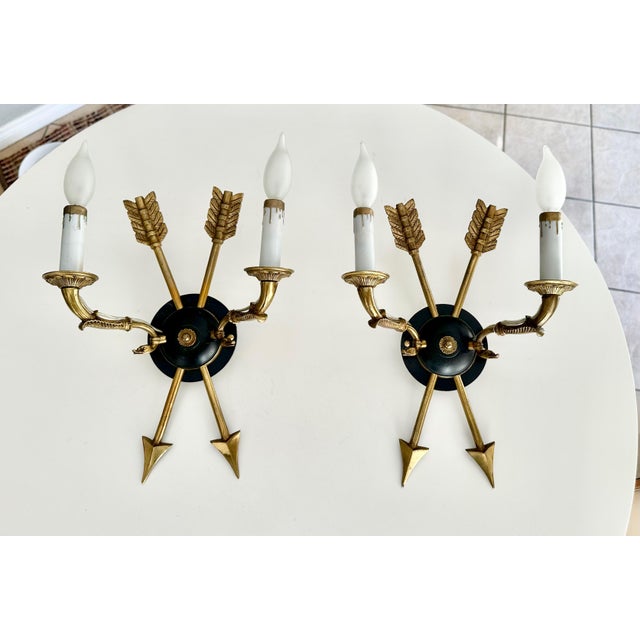 Pair French Empire Style Arrow Swan Wall Sconces For Sale - Image 15 of 15