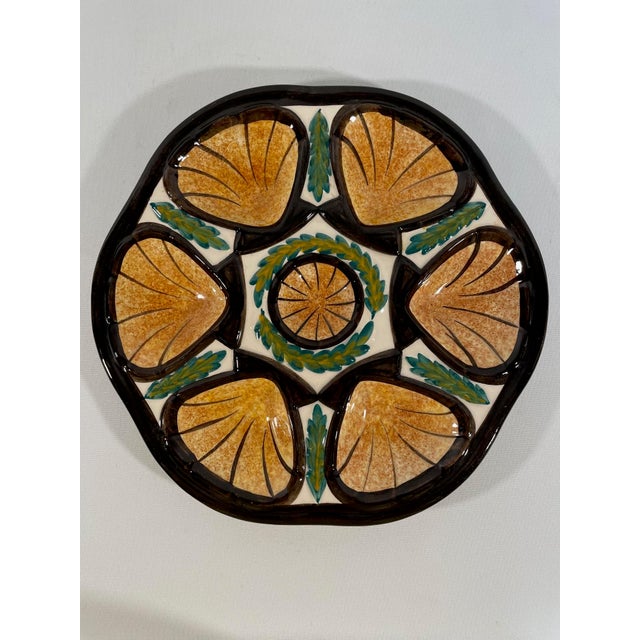 Vintage 1950s French Saint Jean De Bretagne Majolica Oyster Plate For Sale - Image 9 of 18