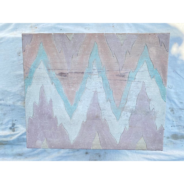 Vintage Hand-Painted Flame Chevron Wood Box on Stand For Sale In Seattle - Image 6 of 11