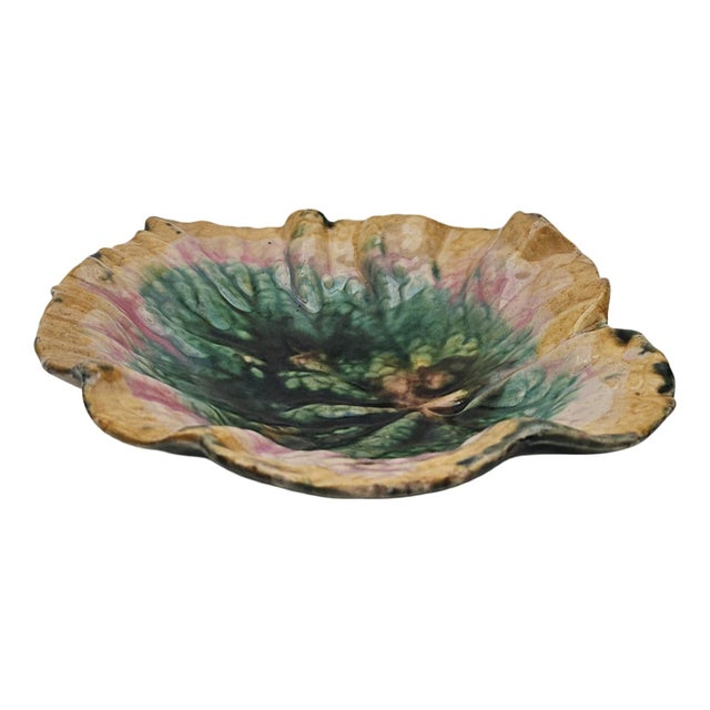 Late 19th Century Griffin Smith & Hill Etruscan Majolica Begonia Leaf Plate 9.25" For Sale - Image 5 of 11