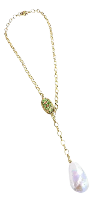Bochic “Capri” Vintage Pearl, Ruby & Multi Gem Necklace Set In 18K & Silver