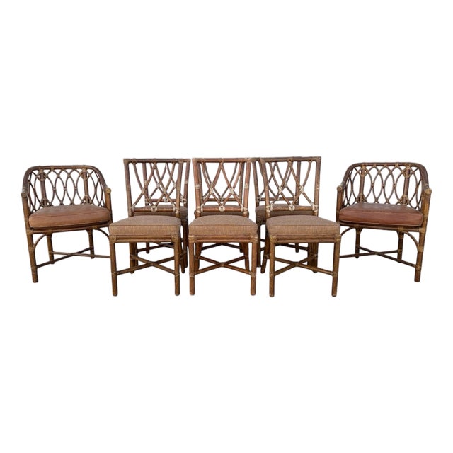 Vintage McGuire Rattan Cross Hatch Dining Chairs - Set of 8 For Sale