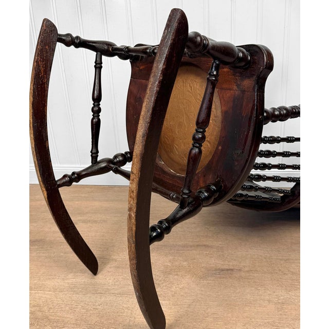 Antique Victorian Carved Oak & Leather Tufted Rocking Chair For Sale - Image 14 of 15