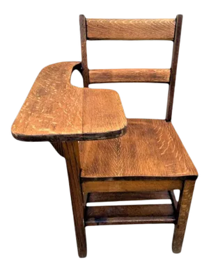 1910 Arts & Crafts Antique Quarter Sawn Oak Chair With Student Writing Surface