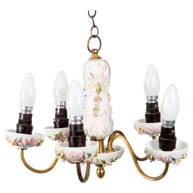 Porcelain and Brass 4-Light Chandelier For Sale - Image 14 of 14