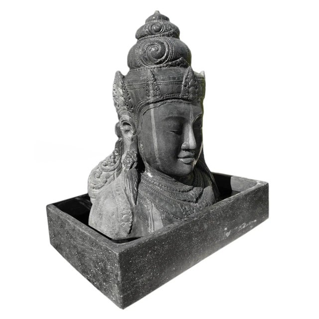 Beautiful Siwa bust fountain with stunning detail. Wonderful garden focal piece made from cast cement stained rich dark...