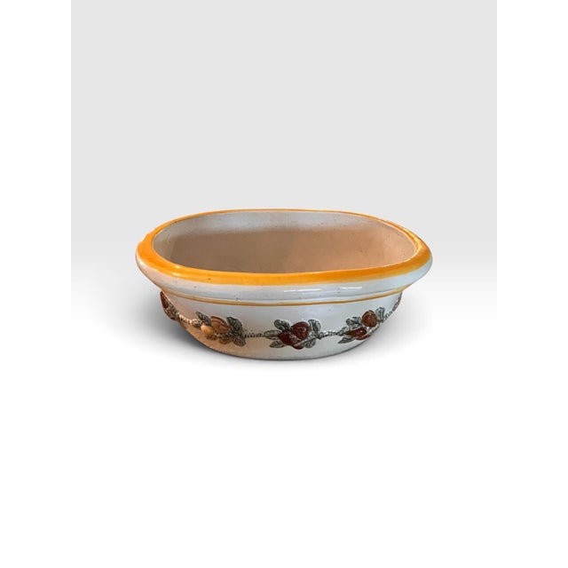 Italian 1990s Handmade Italian Glazed Ceramic Oval Planter With Applied Fruit Garland, New For Sale - Image 3 of 10