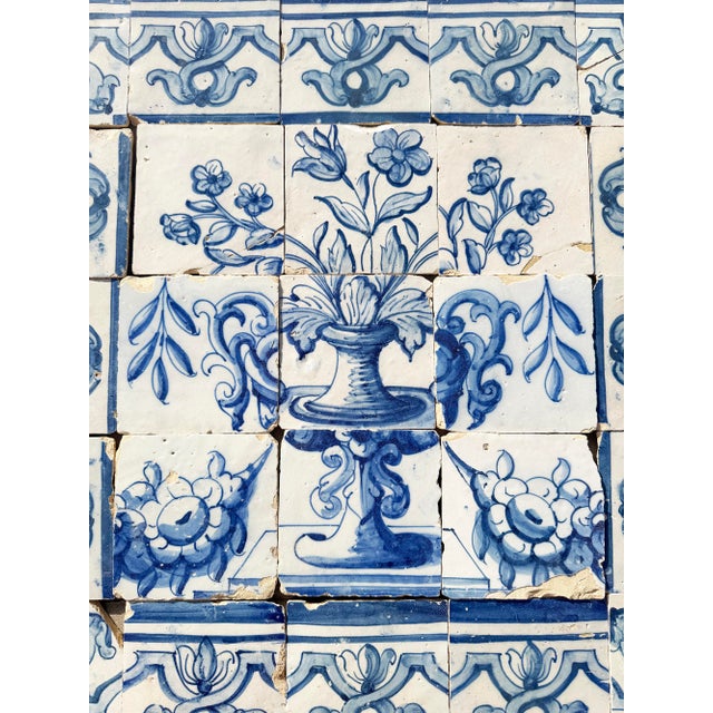 18th Century Antique 18th Century Portuguese Baroque Tiles With Flower Arrangement in Classical Urn For Sale - Image 5 of 16
