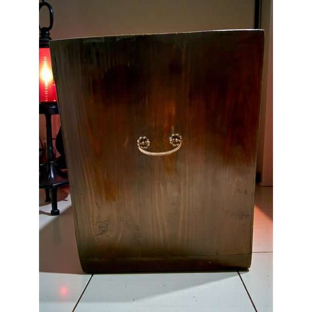 Brown Antique Korean Bandaji Chest-Joseon Era-Brass Hardware-Paper Lined-Blanket Trunk For Sale - Image 8 of 11