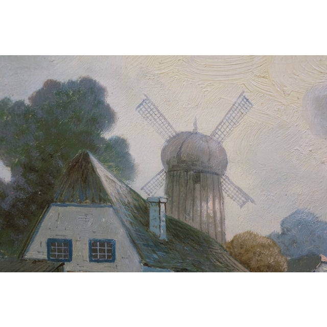 Antique Dutch O Nyvelt Fishing Boat Windmill Landscape Oil Painting on Board For Sale - Image 10 of 14