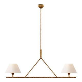 Ian K. Fowler for Visual Comfort Signature Cesta Large Linear Chandelier in Gilded Iron with Linen Shades For Sale