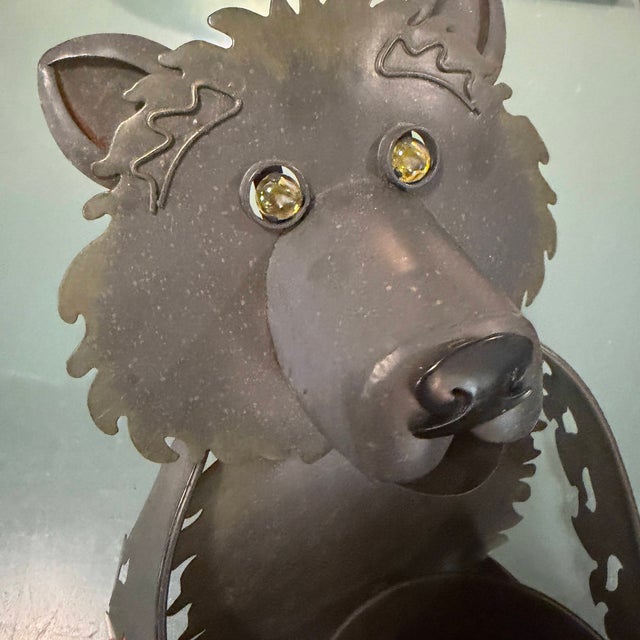 Vintage Hand-Crafted Artisan Metal Bear Sculpture Luminary & Planter For Sale - Image 10 of 17