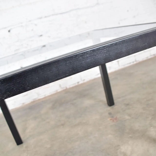 Wood Vintage Blackened Oak Square Parsons Style Side Table With Glass Top For Sale - Image 7 of 13