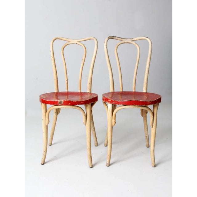 Early 20th Century Antique Painted Bentwood Cafe Chairs Pair For Sale - Image 5 of 12