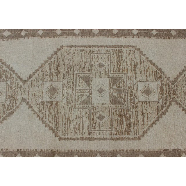 Tan Vintage Turkish Oushak Wide Runner With Three Geometric Medallions in Neutral Colors For Sale - Image 8 of 13
