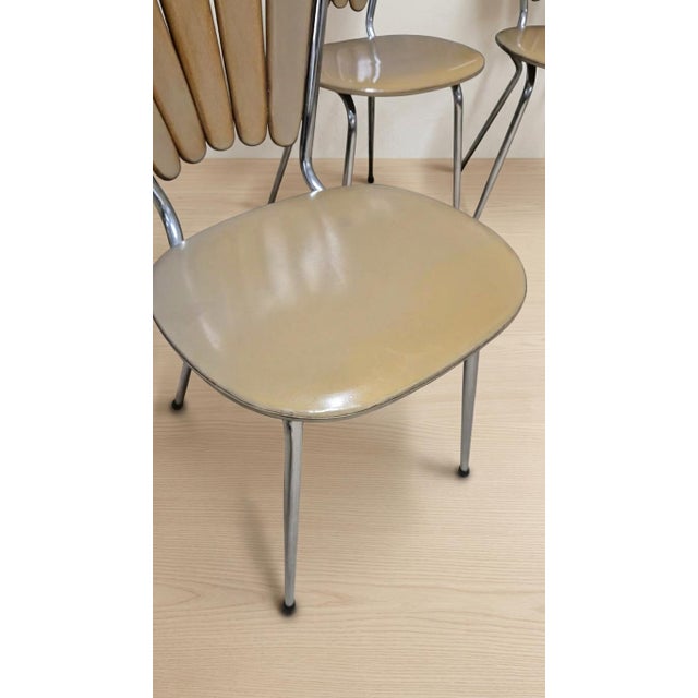 Vintage Fan-Back Dining Chairs with Beige Leatherette Upholstery, 1960s, Set of 6 For Sale - Image 4 of 18