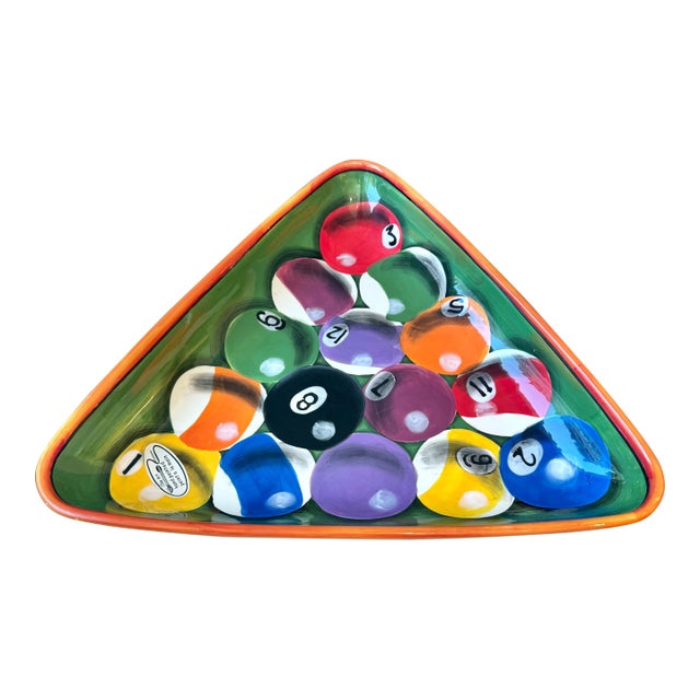 Vintage Hand Painted Ceramic Billiard Ball Tray/Platter by Clay Art For Sale