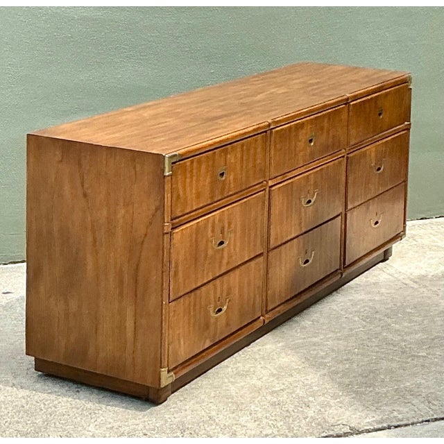 Vintage Drexel Wood and Brass Campaign Dresser For Sale - Image 10 of 13