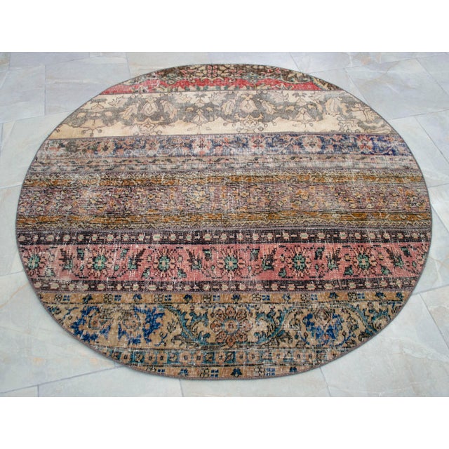 Blue Hand Knotted Turkish Round Rug Bohor Decor Area Rug - 5'1" Diameter For Sale - Image 8 of 12