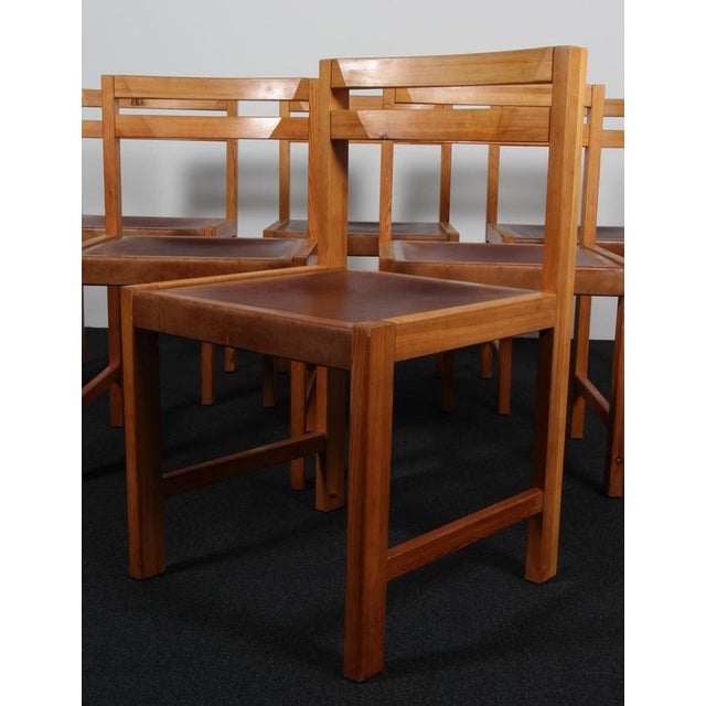 1960s Vintage Dining Chairs in Pine and Saddle Leather by Knud Færch, 1960s, Set of 6 For Sale - Image 5 of 9