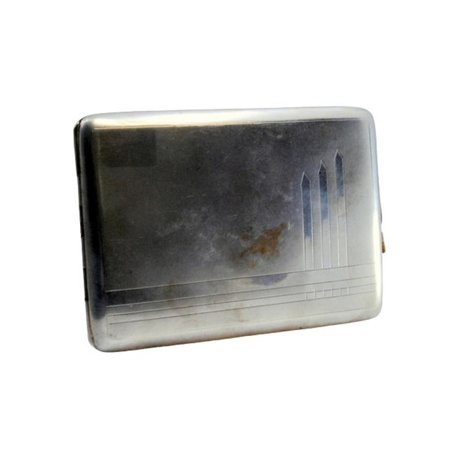 Metal Guilloche Silver Cigarette Case with Polished Bands For Sale - Image 7 of 7