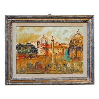 Emanuele Cappello, View of Piazza Del Popolo in Rome, 1970s, Oil Painting on Canvas For Sale