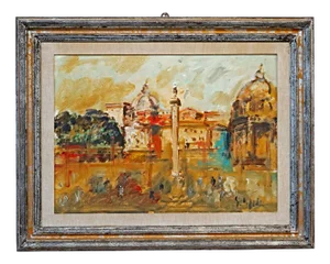 Emanuele Cappello, View of Piazza Del Popolo in Rome, 1970s, Oil Painting on Canvas