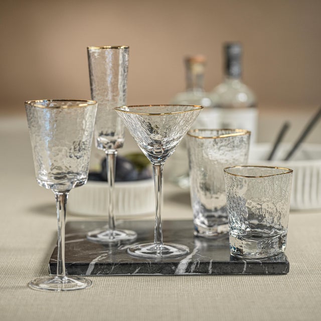 Aperitivo Triangular Highball Glass, Clear w/ Gold Rim - Set Of 4 Elevate your dinner party experience with these uniquely...