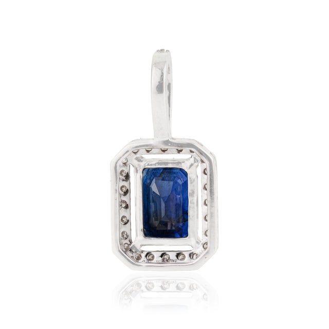 Art Deco 1.21ct Blue Sapphire & Diamond Halo Pendant in 14k White Gold For Sale - Image 9 of 14