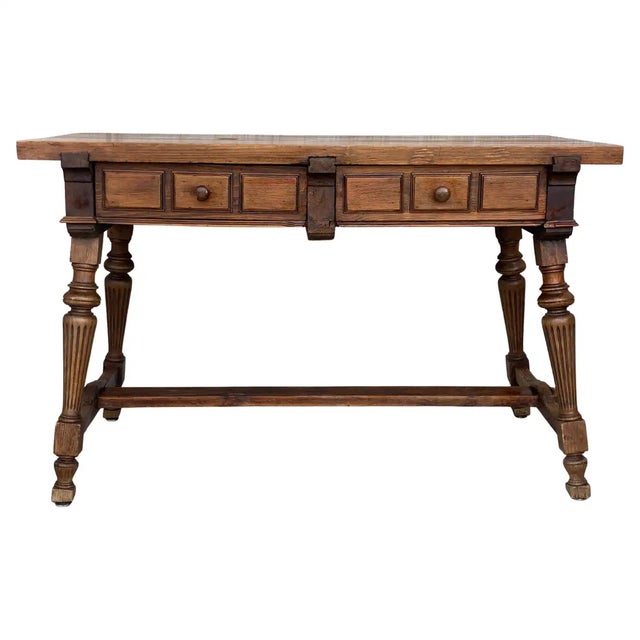19th Century Solid Oak Baroque Fluted Leg Console Table For Sale - Image 9 of 9