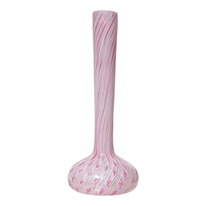 Murano Fratelli Toso Vintage Pink White Swirl Ribbons Italian Art Glass Soliflore Long Neck Flower Vase