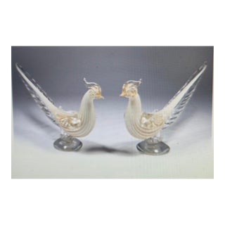 Murano Art Glass Pheasants, Attributed to Alfredo Barbini - A Pair For Sale