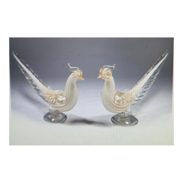 Murano Art Glass Pheasants, Attributed to Alfredo Barbini - A Pair For Sale