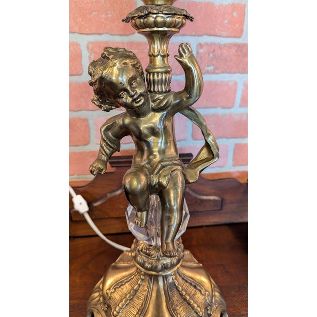Brass 1960s Hollywood Regency Cherub Lamp For Sale - Image 8 of 12